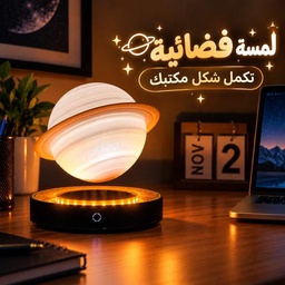[HH00019968] اباجورة مكتب ثري دي بتصميم كوكب زحل العائم بقاعدة شفافة تدور 360 درجة
