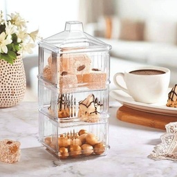 [HH00003394] بونبونيرة 3 دور لتقديم الكاندي والمكسرات قابلة للفصل بغطاء للحفاظ علي المحتويات