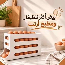 [HH00036148] حامل ومنظم لتخزين البيض ذاتي التنظيم للثلاجة بتصميم مائل