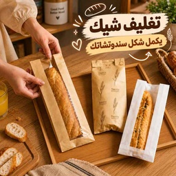 [HH00036177] أكياس سندوتشات ورقية بنافذة شفافة للفينو والمخبوزات 5 قطع
