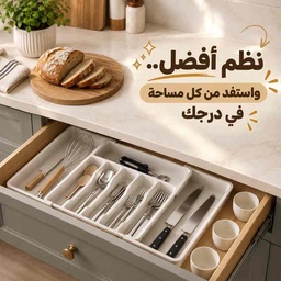 [HH00036188] منظم درج معالق وأدوات المطبخ قابل للتوسيع 8 خانات لتنظيم وتوفير المساحة