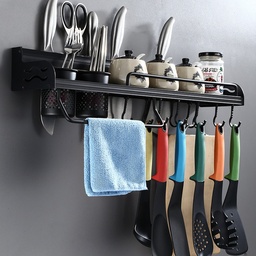 [HH00003984] رف حائط منظم لادوات المطبخ كالتوابل والسكاكين بهوكات معدن غير قابل للصدأ