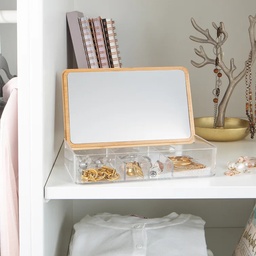 [HH00004032] منظم اكليريك 2 دور مقسم لتنظيم الخواتم والحلقان والسلاسل بغطاء خشبي بمرايا