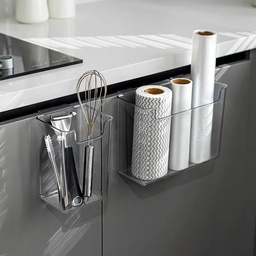 [HH00004903] باسكت منظم وحامل لادوات المطبخ وعلب التوابل والمناديل يعلق علي درف المطبخ اكليريك شفاف