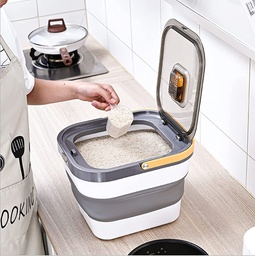 [HH00004904] علبة تخزين للأرز والحبوب والبقوليات سيليكون قابل للطي بغطاء محكم الغلق ويد 15 لتر