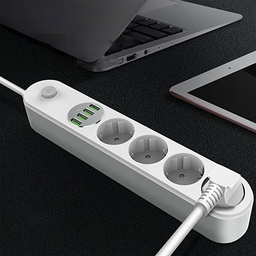 [HH00005067] مشترك كهربائي سريع الشحن 4 فيشة مع 4 منافذ يو اس بي ليناسب جميع انواع الاجهزة مع خواص امان 2500 واط
