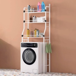 [HH00005939] استاند منظم وحامل ادوات الحمام فوق الغسالة والتواليت 3 رفوف مع هوكات جانبية لتعليق الفوط متعدد الاستخدام