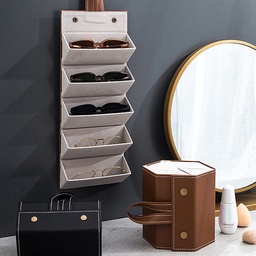 [HH00006289] شنطة تنظيم وحمل النظارات الشمسية والطبية 6 فتحات قابله للطي بيد للتعليق