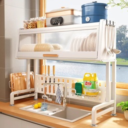 [HH00006563] مطبقية استانليس ستيل 3 مستويات برف بغطاء لحمل وتنظيم الأطباق والأواني مع حوامل وعليقات جانبية للشوك والسكاكين وألواح التقطيع