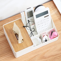 [HH00007633] منظم مقسم 6 خانات لحمل علب المناديل وادوات الميكب والعناية بالشعر والبشرة والريموت والاسلاك لغرف النوم والليفنج