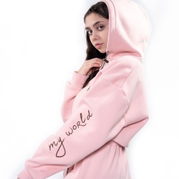 My World هودي اوفر سايز قطن باللون البينك