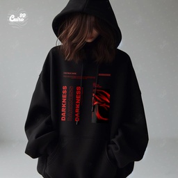 Darkness هودي اوفر سايز قطن باللون الأسود 