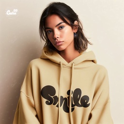 Smile هودي اوفر سايز قطن باللون البيج