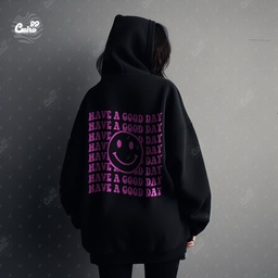 Have A Good Day هودي اوفر سايز قطن باللون الأسود