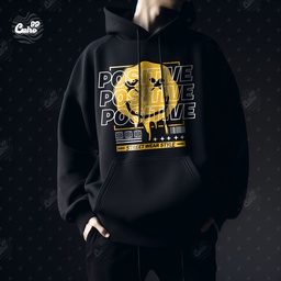 Positive هودي اوفر سايز قطن باللون الأسود