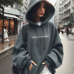 Living the Dream هودي اوفر سايز قطن باللون الرمادي