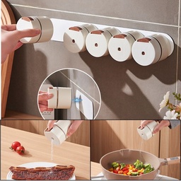 [HH00008776] طقم توابل مغناطيس حائطي 6 قطع بحامل وجزء شفاف لسهولة رؤية المحتويات