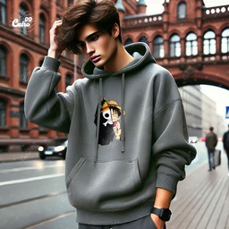 Crazy Luffy هودي اوفر سايز قطن باللون الرمادي