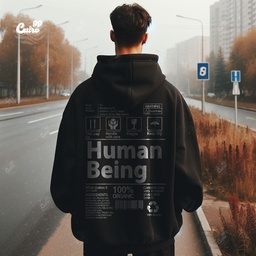 Human Being هودي اوفر سايز قطن باللون الأسود