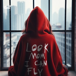 Look Mom I Can Fly هودي اوفر سايز قطن