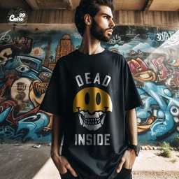 Dead Inside تيشيرت اوفر سايز قطن باللون الاسود للرجال