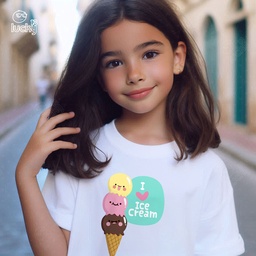 I 💗 Ice cream تيشيرت اطفال قطن باللون الابيض