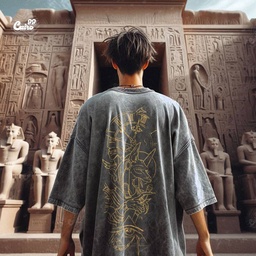 Pharaonic Duat تيشيرت اوفر سايز قطن باللون الرمادي للرجال