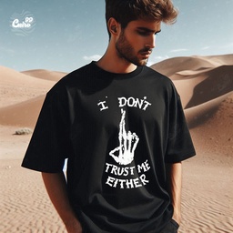 I dont Trust Me Either تيشيرت اوفر سايز قطن باللون الاسود للرجال