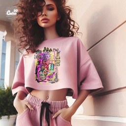 Colorful Art كروب توب اوفر سايز قطن باللون البينك