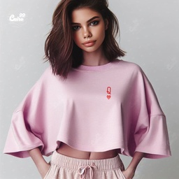 Queen of Heart  كروب توب اوفر سايز قطن باللون البينك