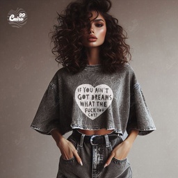 What The Fu*k You Got كروب توب اوفر سايز باللون الرمادي