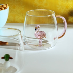 [HH00013494] مج زجاج 400 ملي ثري دي بشكل فلامنجو من الداخل مناسب لشرب العصائر والاتية