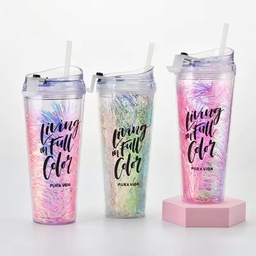 كوباية دابل مزين بالجليتر مع شاليموه وغطاء 600 مللي