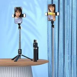 [HH00013743] سيلفي ستيك دوار مع ترايبود قابل للتمدد واضاءة للتصوير يعمل بالبلوتوث