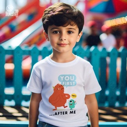 You First Yay! ... After Me تيشيرت اطفال قطن باللون الابيض