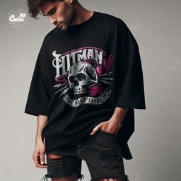 Hit Man The Best There Is تيشيرت اوفر سايز قطن باللون الاسود للرجال