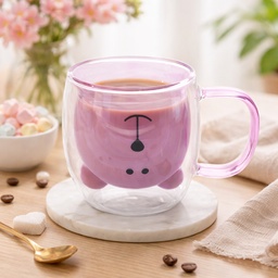 [HH00014367] مج زجاج دبل شكل دبدوب 250 ملي لشرب النسكافيه والكابتشينو