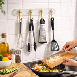 [HH00014445] شماعة حوائط اكليريك ب 4 هوك جولد بلزق دبل فيس قوي لسهولة التعليق