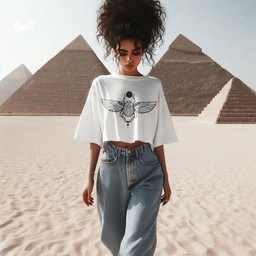 Black scarab كروب توب اوفر سايز قطن باللون الأبيض