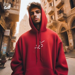 هودي "كايرو" اوفر سايز قطن للرجال باللون الاحمر