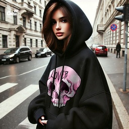 LOVER هودي اوفر سايز قطن باللون الاسود للنساء