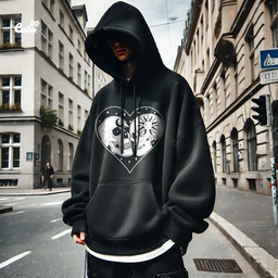 Sun &amp; Moon Forbidden Love هودي اوفر سايز قطن للرجال باللون الأسود