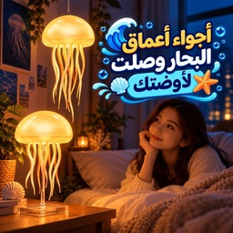 [HH00016143] اباجورة ليد شكل قنديل بحر متحرك باضاءة الوان مختلفة - يعمل بالشحن