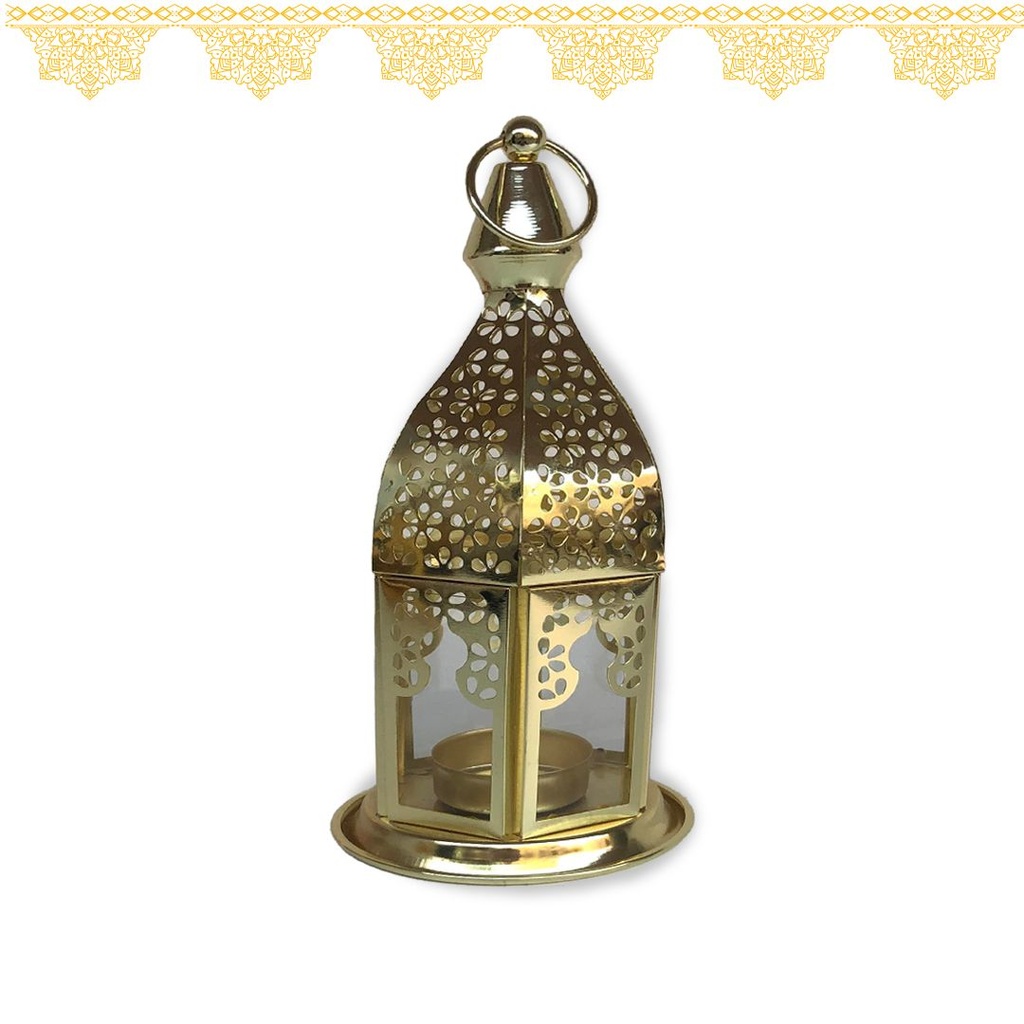 فانوس رمضاني شمعة معدن وزجاج بالوان مختلفة