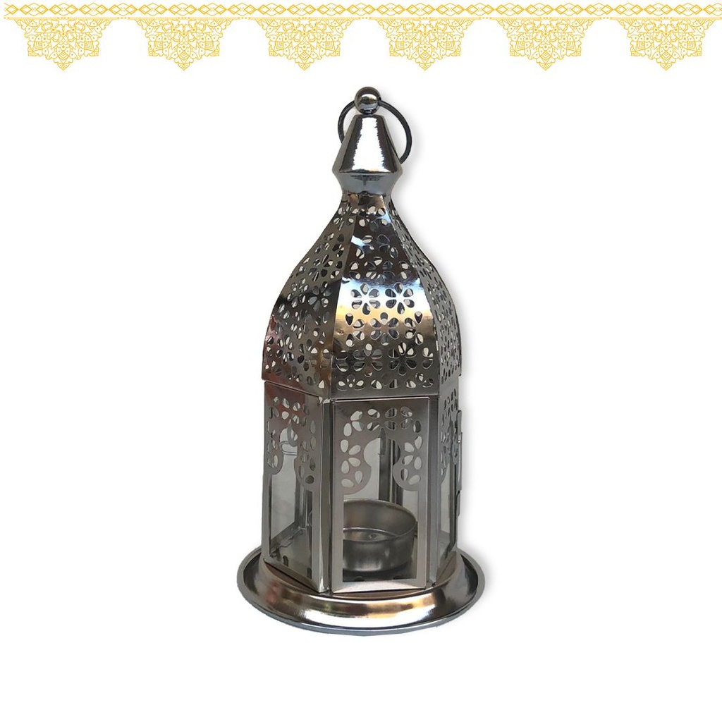 فانوس رمضاني شمعة معدن وزجاج بالوان مختلفة