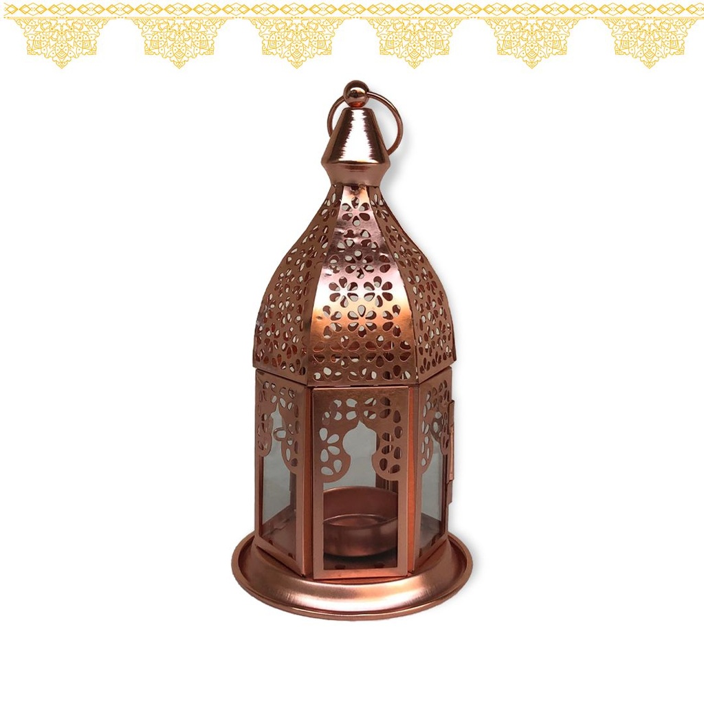 فانوس رمضاني شمعة معدن وزجاج بالوان مختلفة