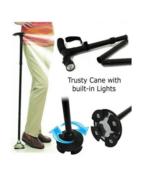 عكاز مضيء قابل للطي خمس مستويات مع قبضة مريحة وقاعدة ارتكاز قوية متين ووزنه خفيف