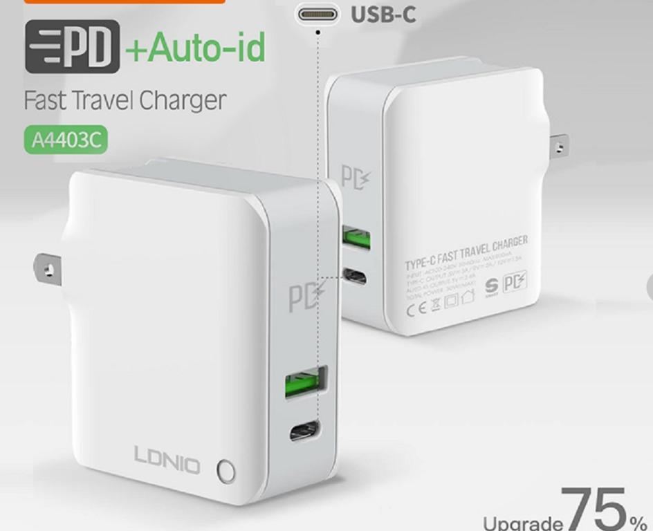 شاحن حائط سريع مزدوج يو اس بي والتايب سي 30 واط