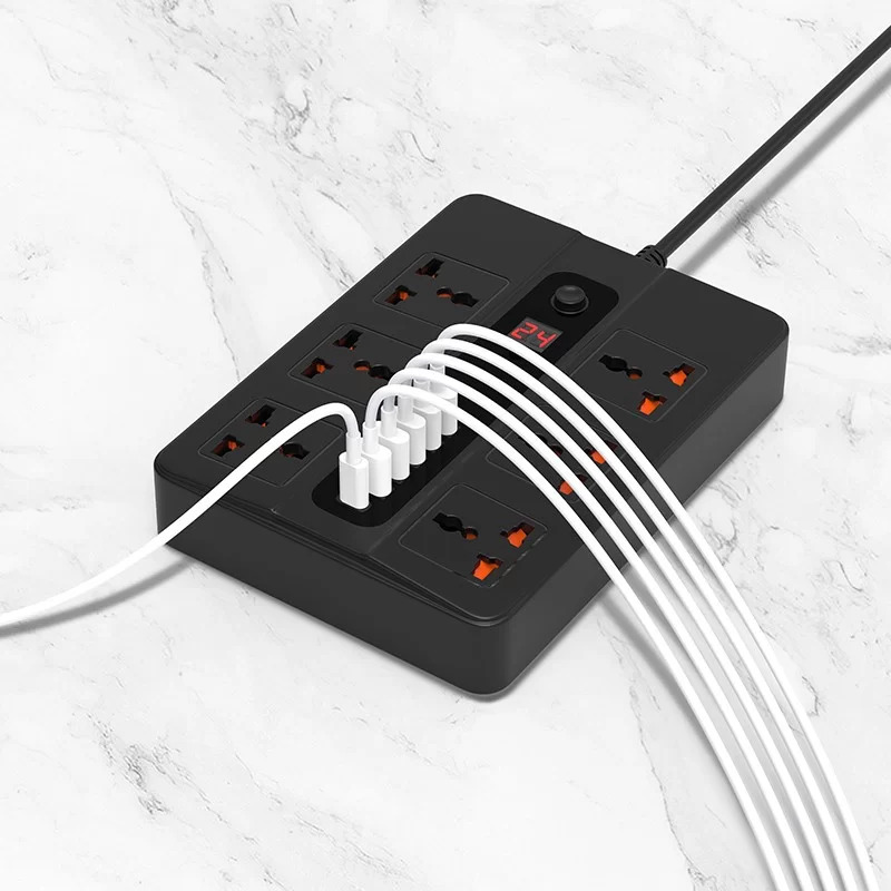 مشترك كهرباء 6 منافذ مع 6 مخارج يو اس بي و تايب سي 2500 واط