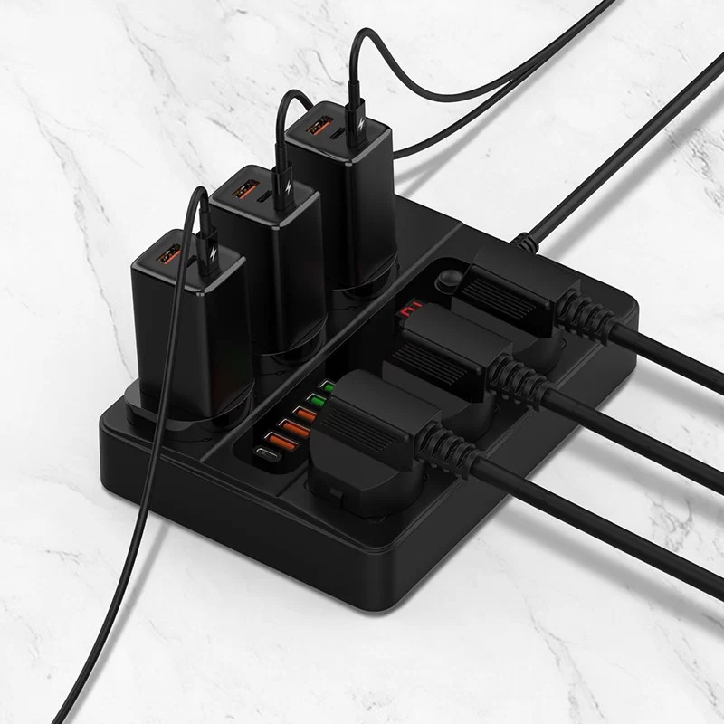 مشترك كهرباء 6 منافذ مع 6 مخارج يو اس بي و تايب سي 2500 واط